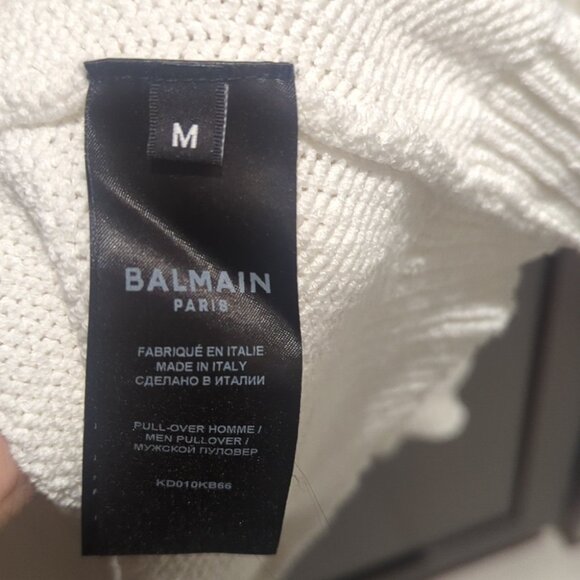 Balmain Men's White Cable Knit Sweater - Size M Like New - Picture 6 of 13